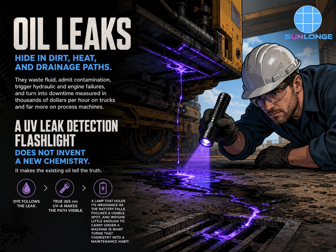 How UV Leak Detection Flashlights Help Locate Oil Leaks in Heavy Equipment How UV Leak Detection Flashlights Help Locate Oil Leaks in Heavy Equipment