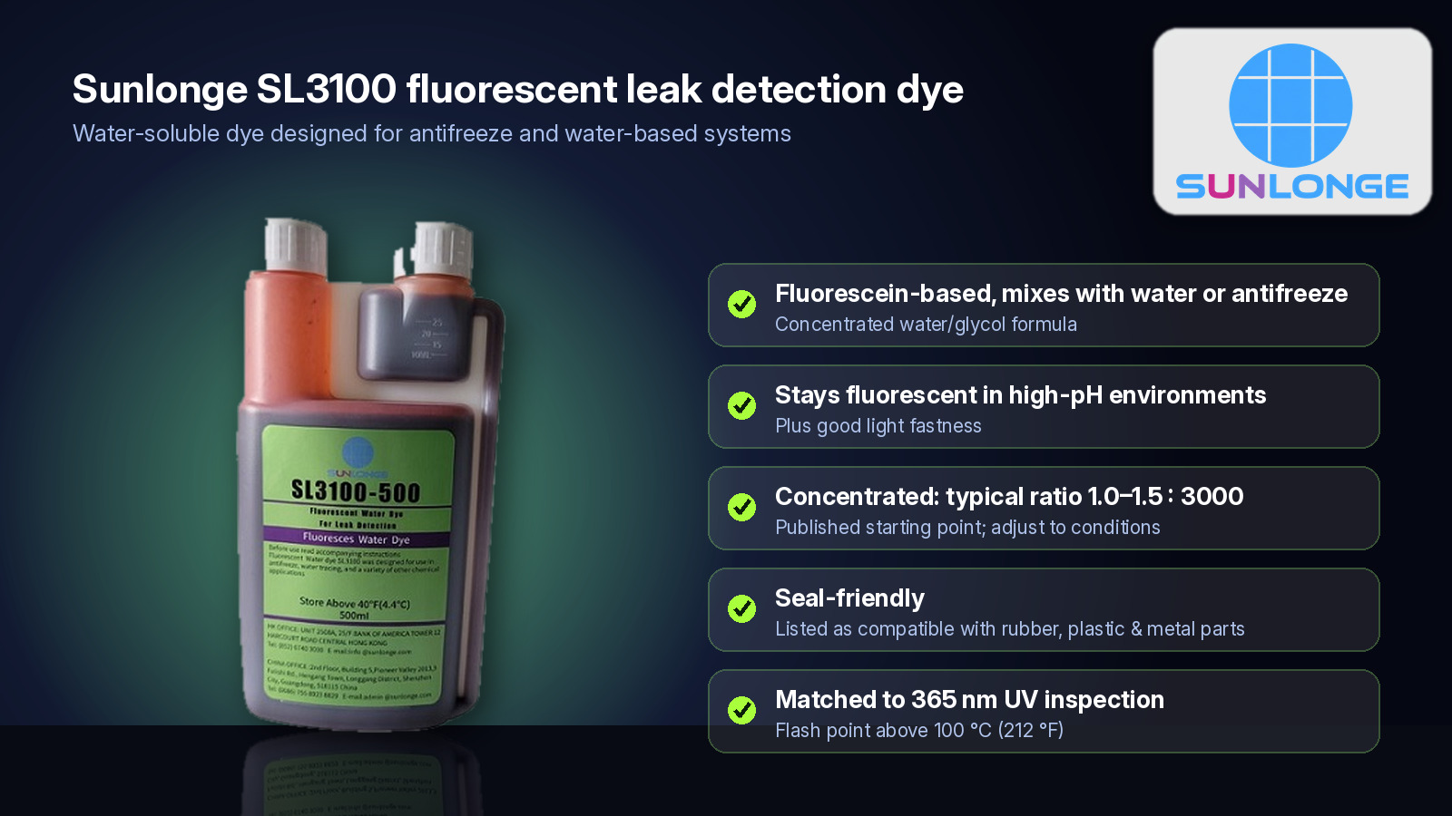 Fluorescent Leak Detection Dye for Automotive Cooling System Diagnostics